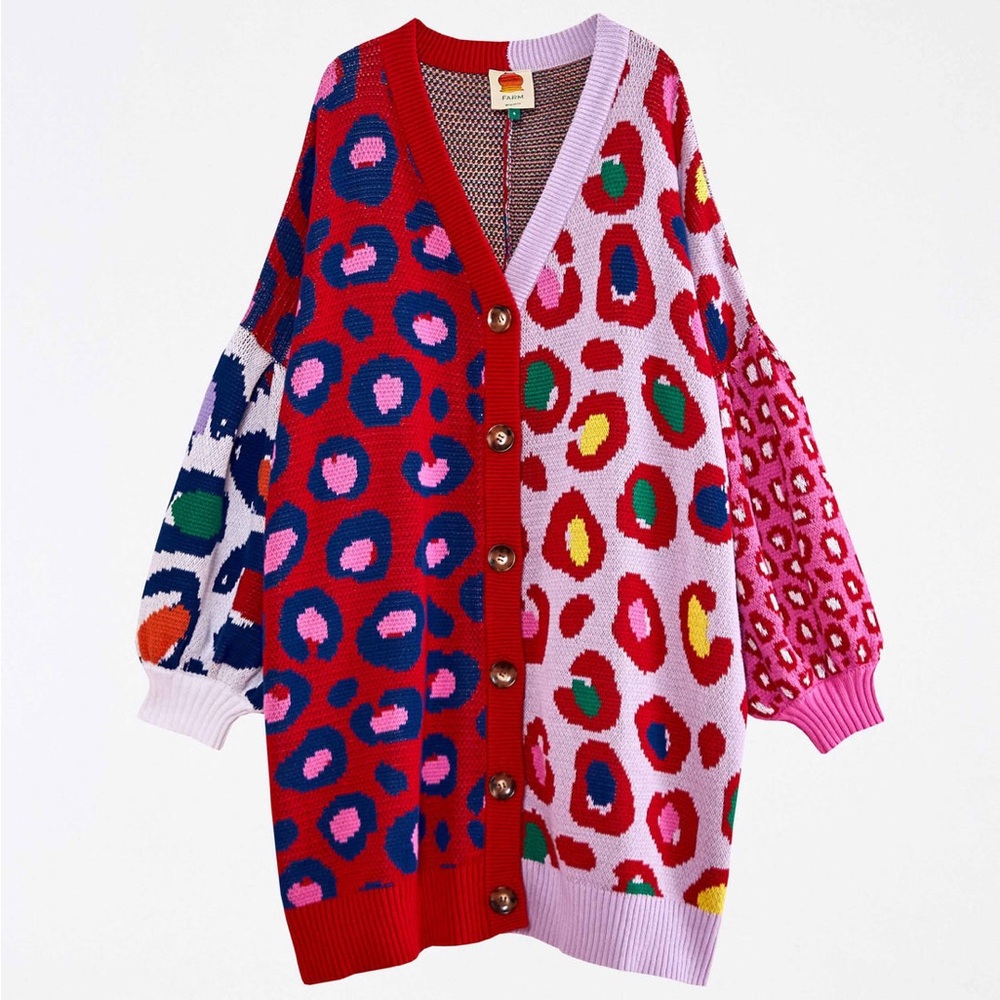 Farm Rio Knit oversized Cardigan leopard cheetah NWT
